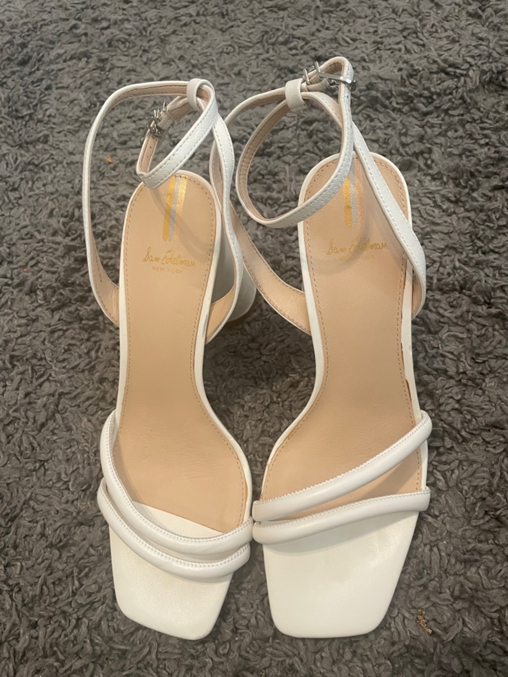 Sam Edelman White Strappy Square-Toe Ankle Strap Heels